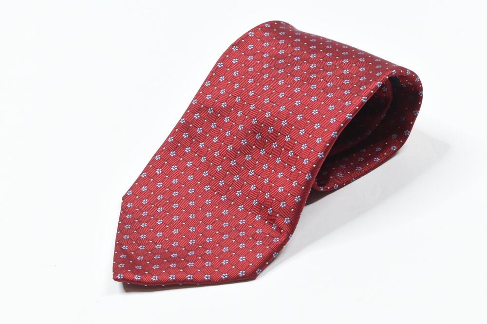 Brooks Brothers 346 Neck Tie Mens Red Blue Floral Grid 100% Silk Classic